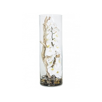 Композиция из искусственных растений orchid white, белого цвета drift wood stones  Диаметр — 25 см