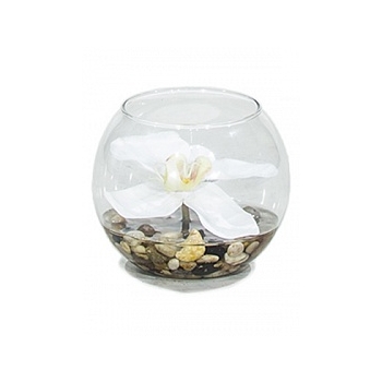 Композиция из искусственных растений orchid white, белого цвета stones  Диаметр — 10 см