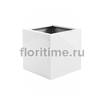 Кашпо Nieuwkoop Argento cube shiny white, белого цвета длина - 30 см высота - 30 см