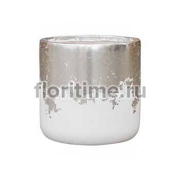 Кашпо Nieuwkoop Luxe lite glossy cylinder white, белого цвета-под цвет серебра диаметр - 40 см высота - 38 см