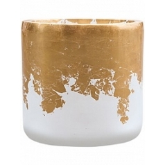 Кашпо Nieuwkoop Luxe lite glossy cylinder white, белого цвета-gold, под цвет золота диаметр - 33 см высота - 31 см