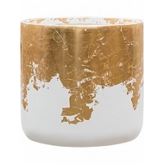 Кашпо Nieuwkoop Luxe lite glossy cylinder white, белого цвета-gold, под цвет золота диаметр - 40 см высота - 38 см
