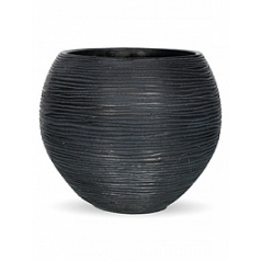 Кашпо Nieuwkoop Capi Nature vase ball rib 2-й размер black, чёрного цвета диаметр - 19 см высота - 16 см