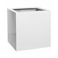 Кашпо Nieuwkoop Fiberstone glossy white, белого цвета block S размер длина - 30 см высота - 30 см